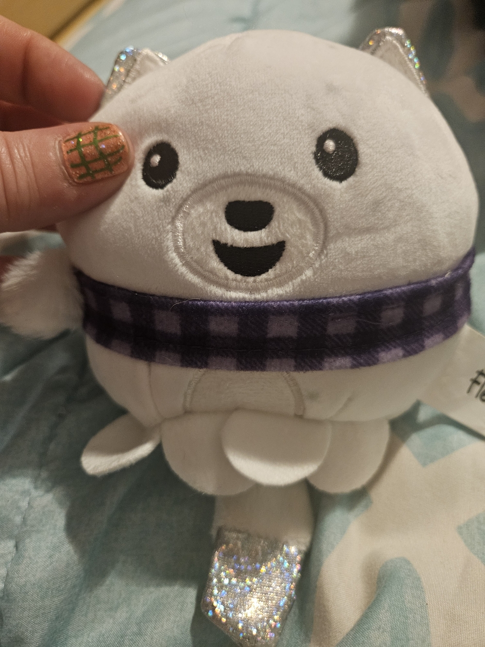 Plush White Polar Bear Stuffed Animal with Purple Scarf